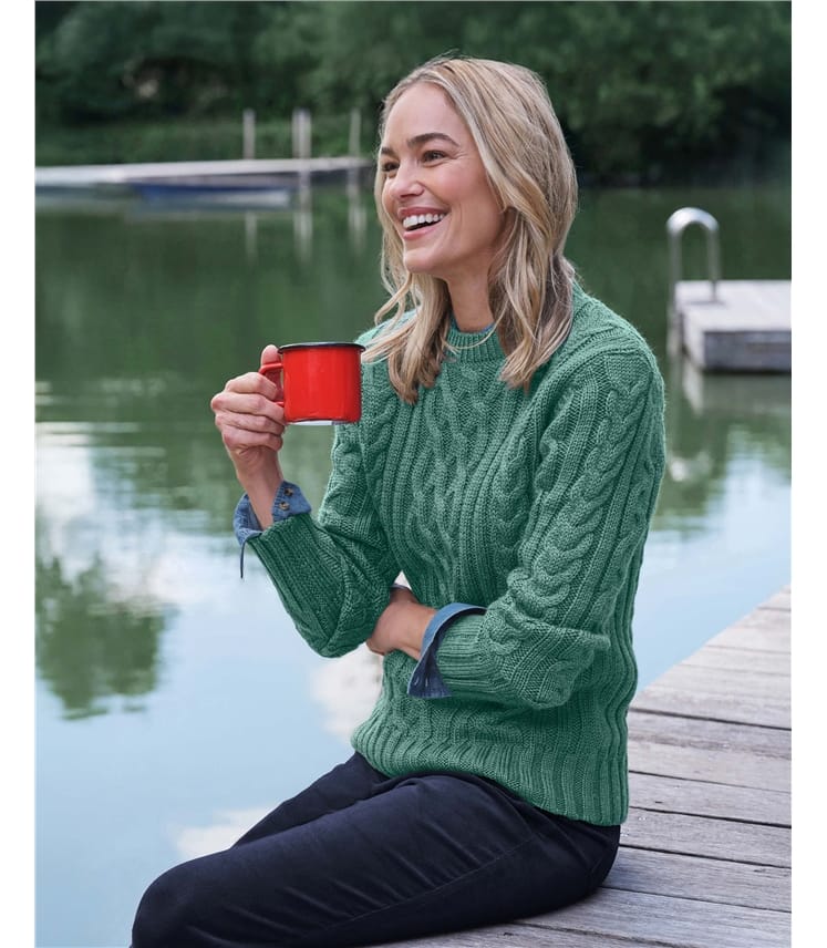 100% Pure Wool Aran Crew Neck Jumper