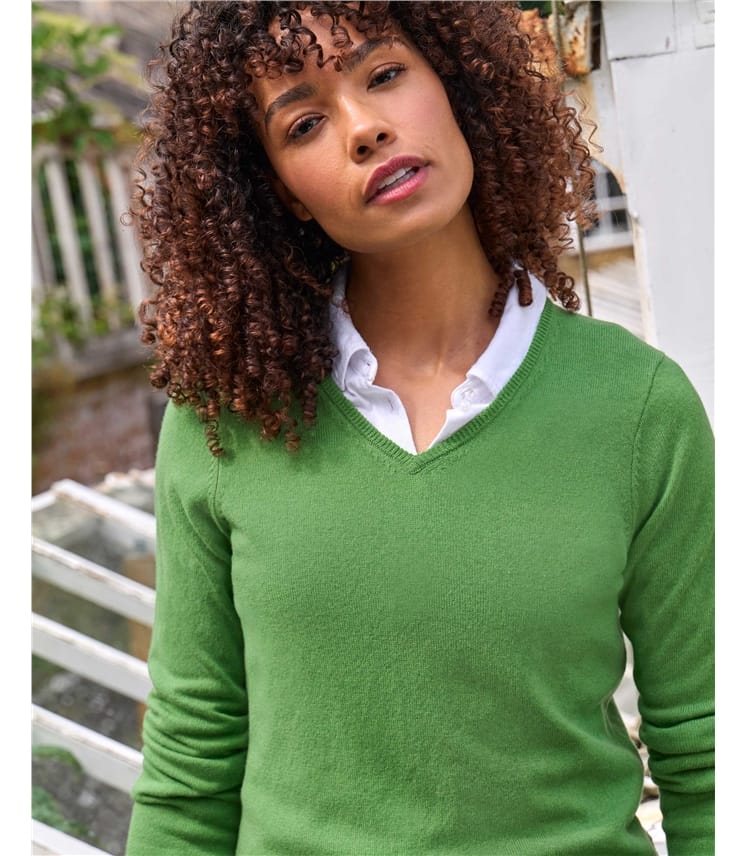 Pullover mit V-Ausschnitt aus Merinowolle und Kaschmir für Damen