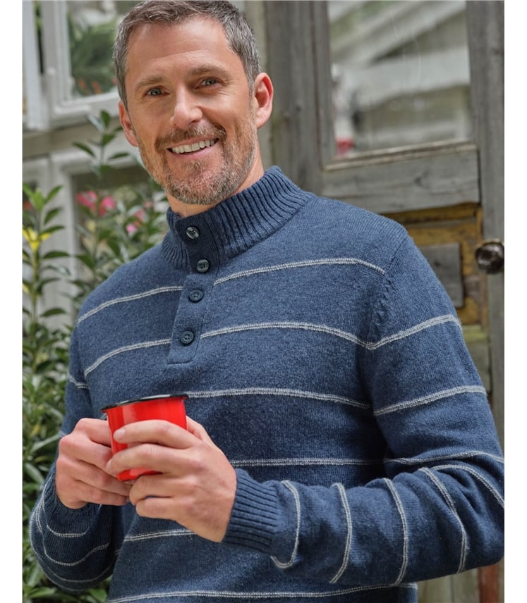 Mono Stripe Button Neck Jumper