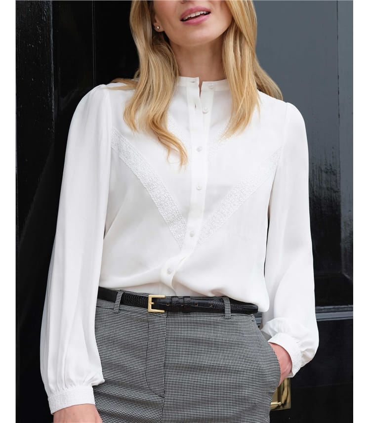 Lace Trim Blouson Sleeve Blouse