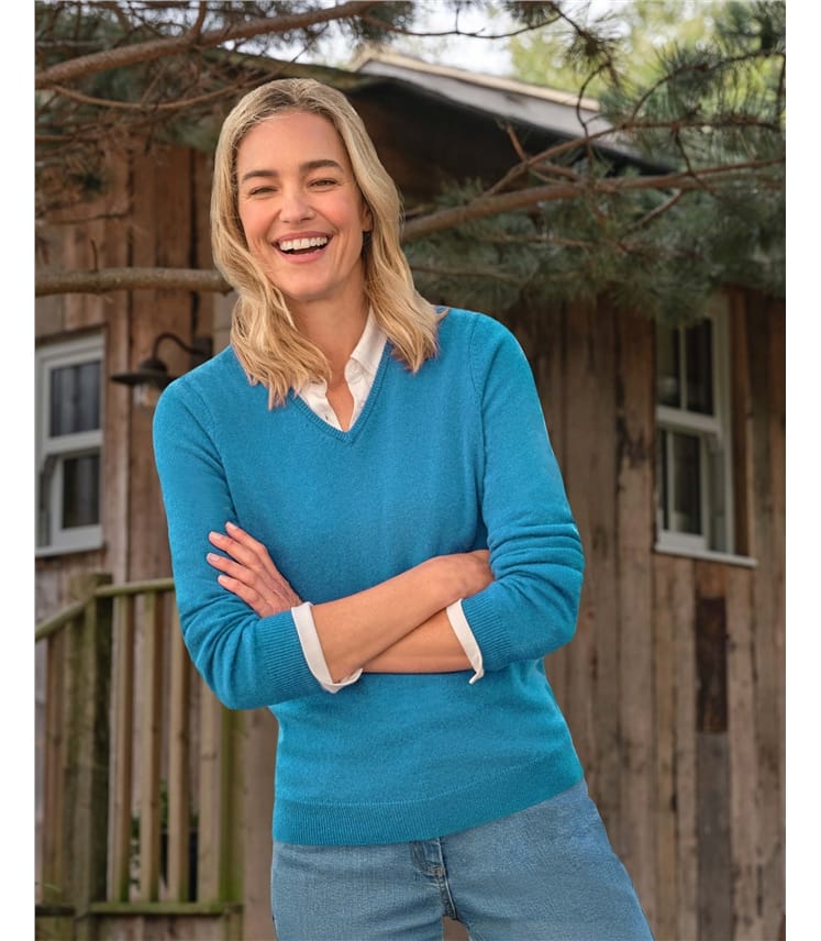 Pullover mit V-Ausschnitt aus Merinowolle und Kaschmir für Damen