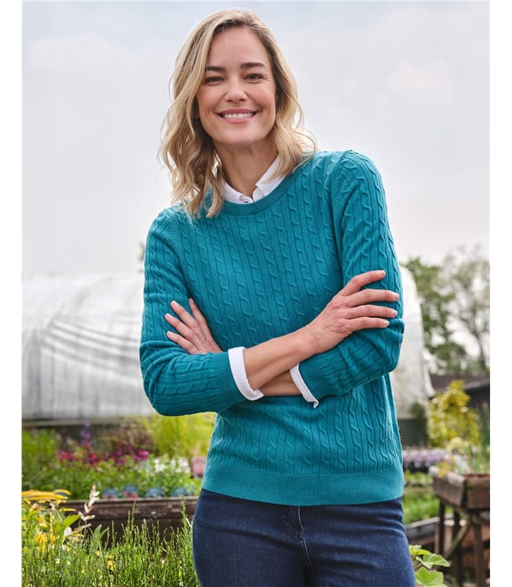 Cashmere Merino Cable Crew Neck Jumper