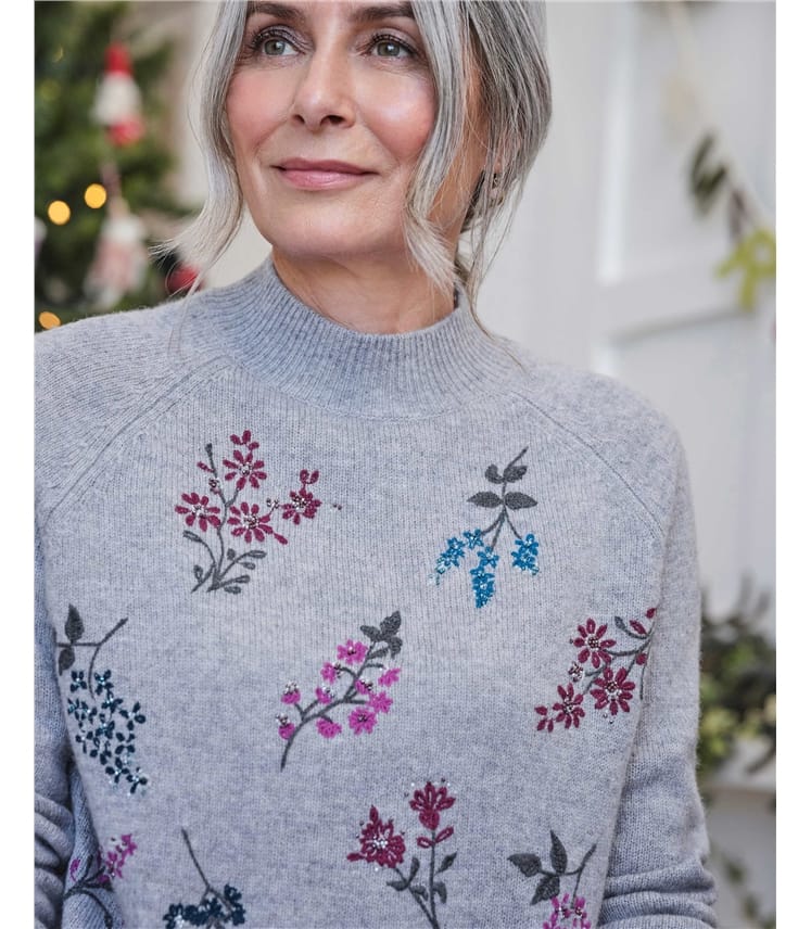 Beaded Floral Sweater