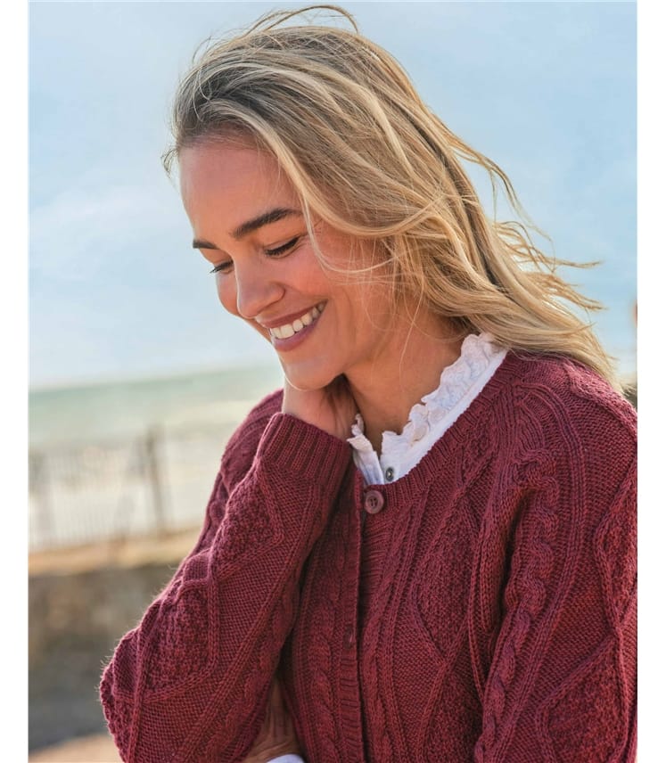 Strickjacke mit Zopfmuster aus reiner Wolle für Damen 