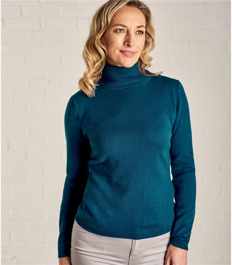 Dark Turquoise | Womens Cashmere & Merino Polo Neck Jumper | WoolOvers AU
