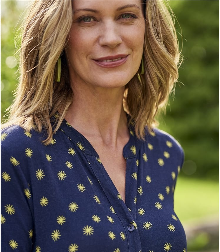 Mono Floral | Womens Button Through Jersey Dress | WoolOvers UK