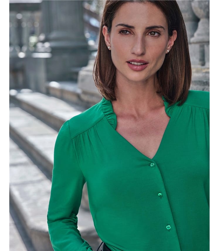 Frill Open Neck Jersey Top
