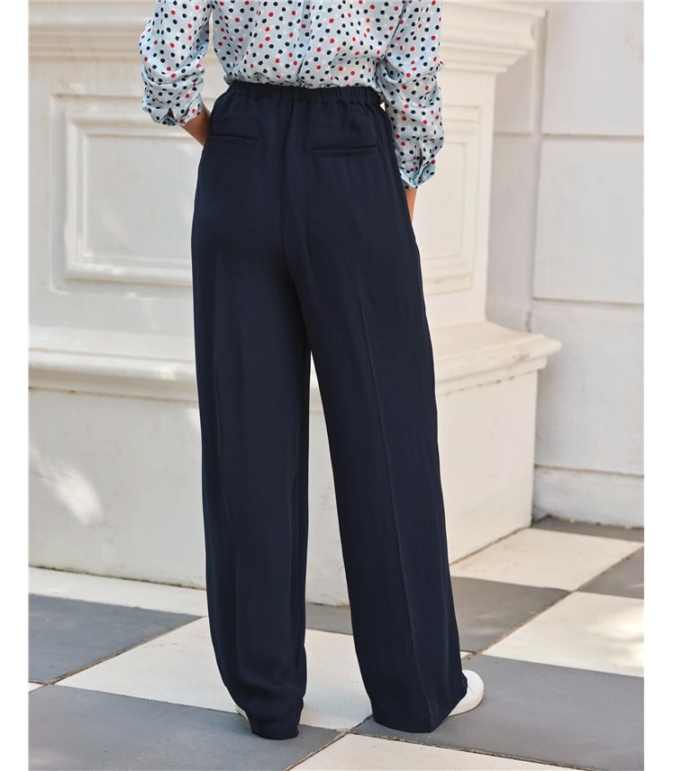 Tie Waist Elastic Back Wide Leg Trouser
