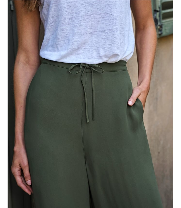 Tie Waist Elastic Back Wide Leg Trouser