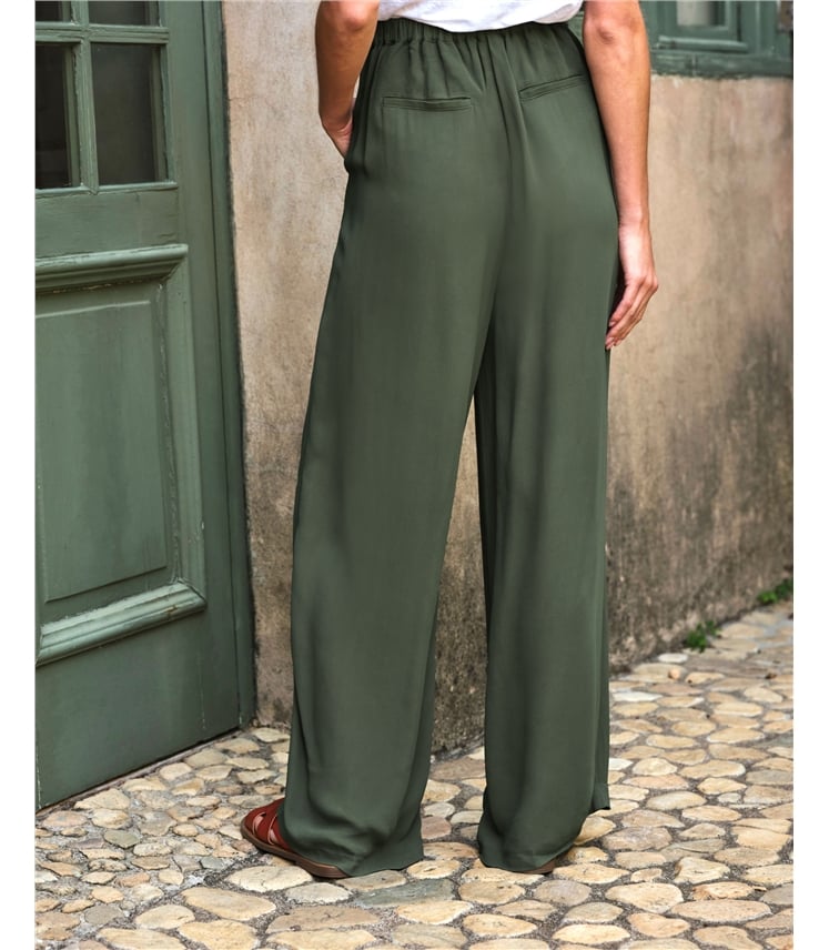 Tie Waist Elastic Back Wide Leg Trouser