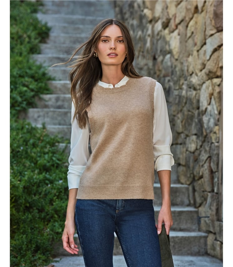 Wool Cashmere Scalloped Tank
