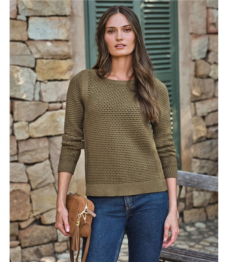 Cotton Mesh Boat Neck