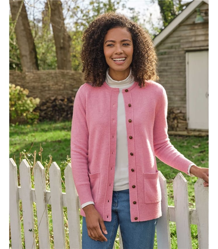 Lambswool Ladies Crew Neck Cardigan