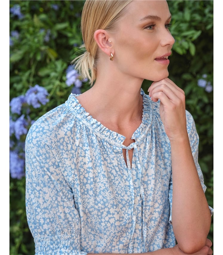 Short Sleeve Tie Frill Neck Blouse