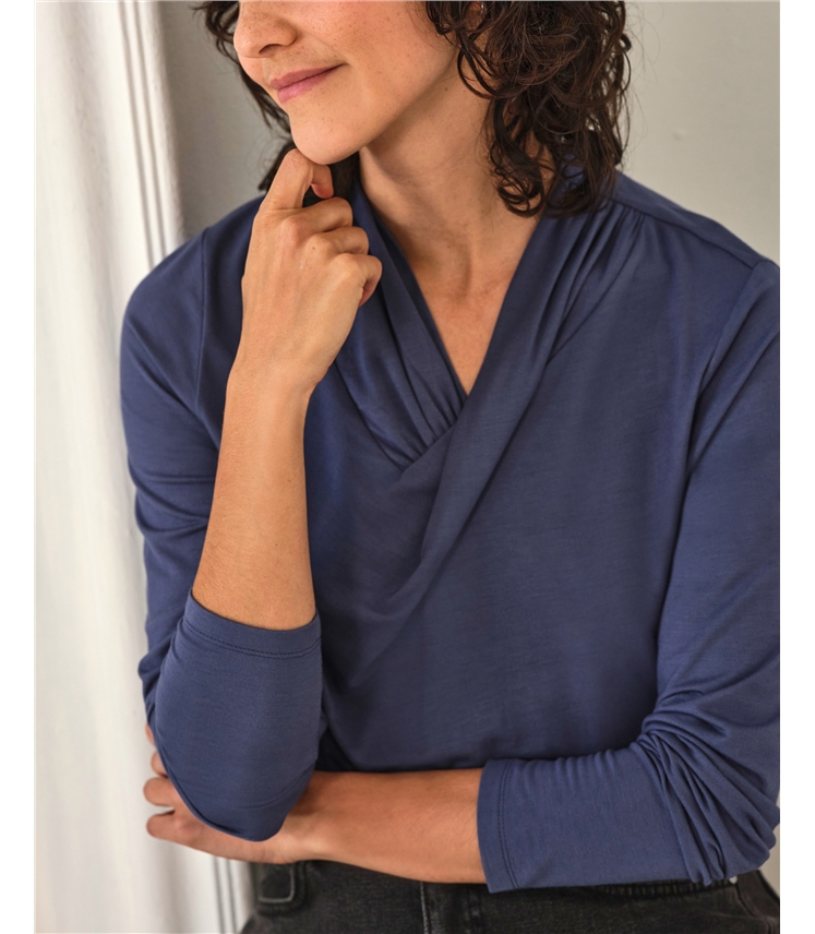 Wrap Drape Neck Long Sleeve Top