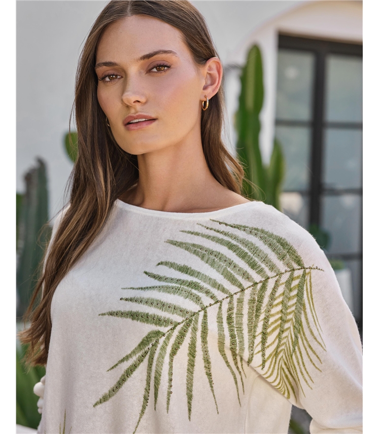 Fern Print Embellished Sweater