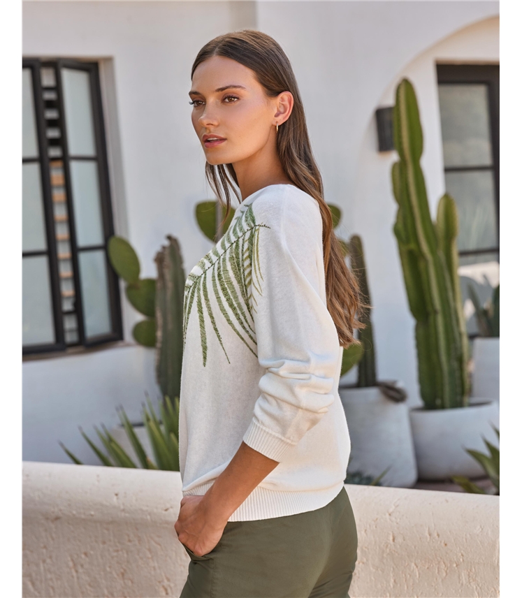 Fern Print Embellished Sweater