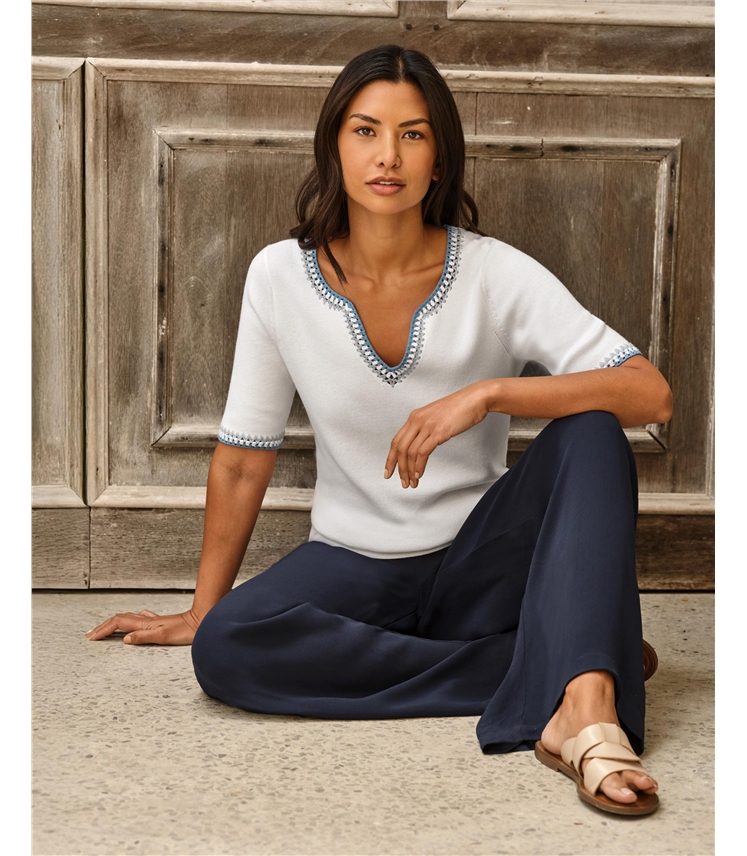 Notch Neck Crochet Top