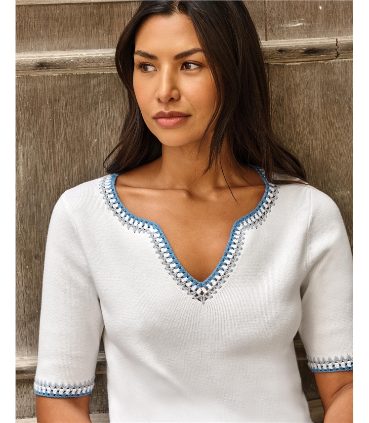 Notch Neck Crochet Top