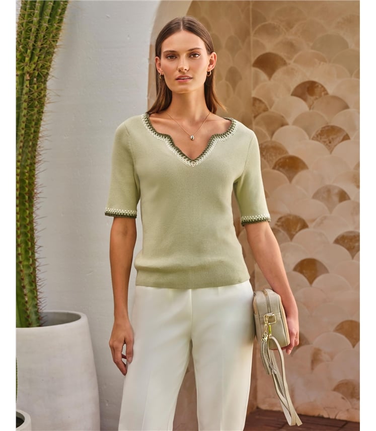 Notch Neck Crochet Top