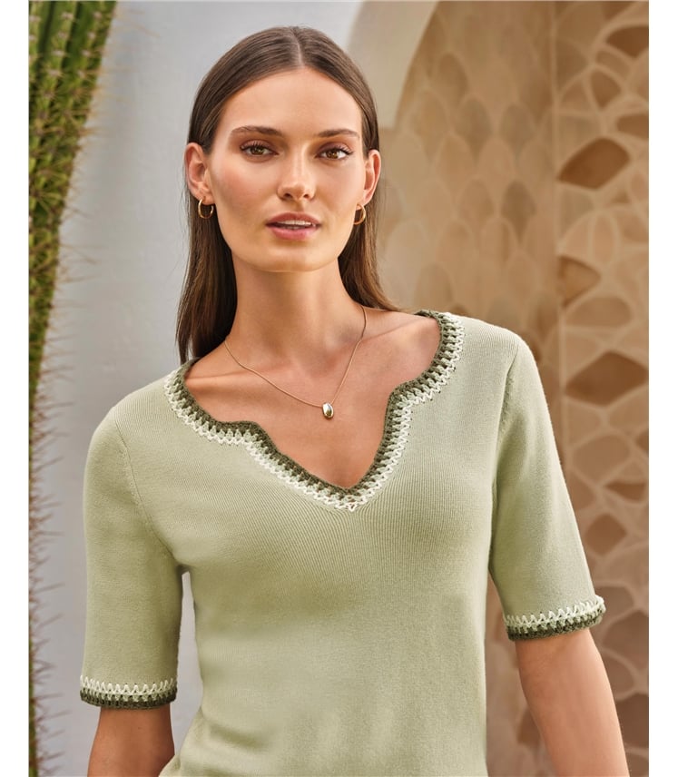 Notch Neck Crochet Top