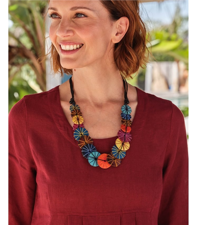 Thread Wrapped Disc Necklace