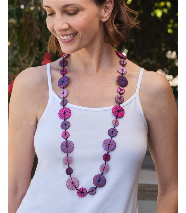 Thread Wrapped Disc Long Necklace