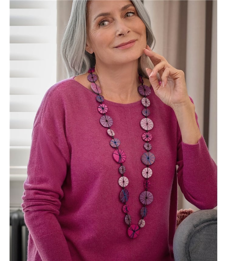 Thread Wrapped Disc Long Necklace