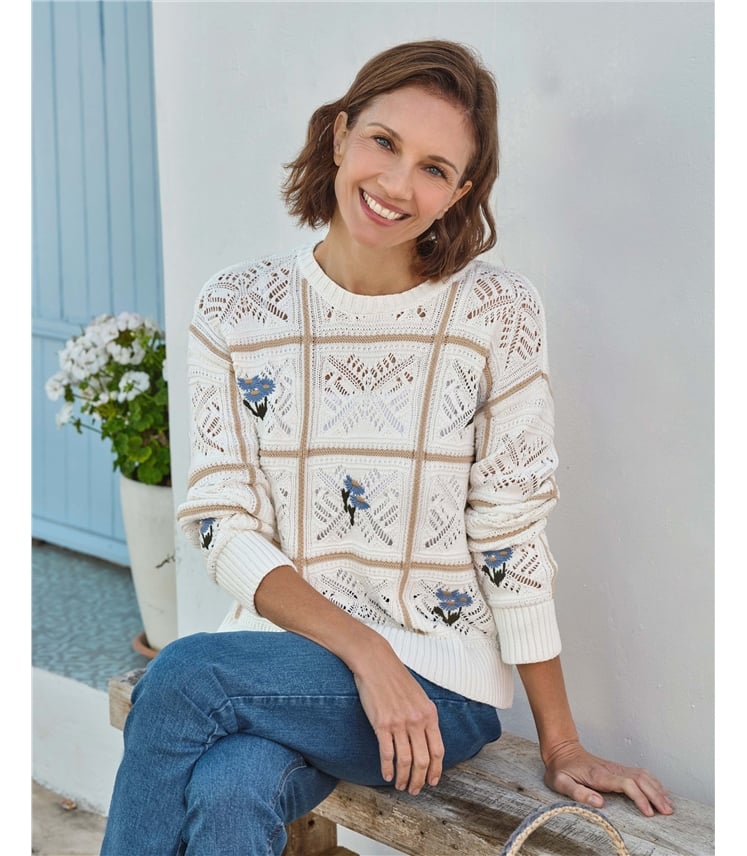 Pointelle Patchwork Jumper