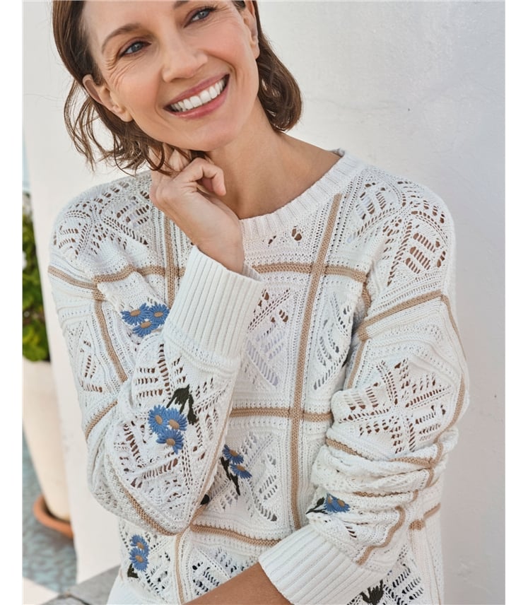 Pointelle Patchwork Jumper