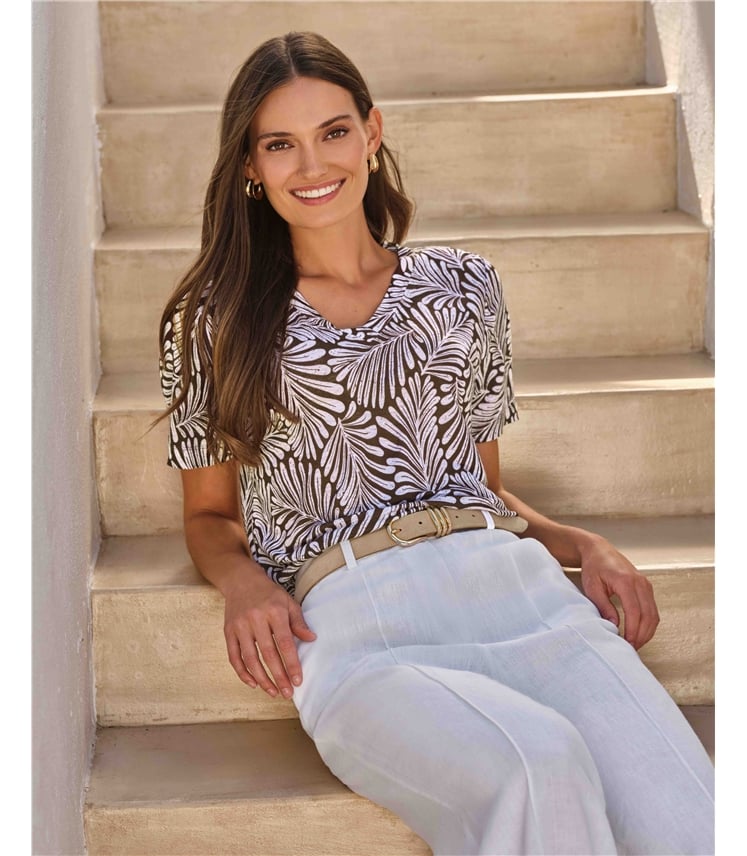 Linen Short Sleeve V Neck T-Shirt