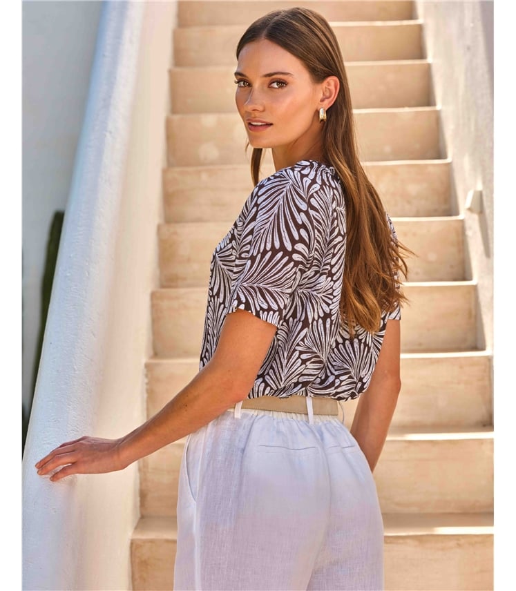 Linen Short Sleeve V Neck T-Shirt