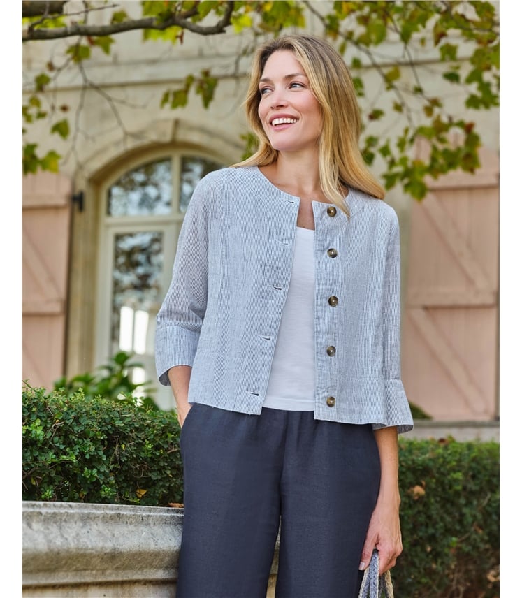 Collarless Lightweight Linen Blend Jacket