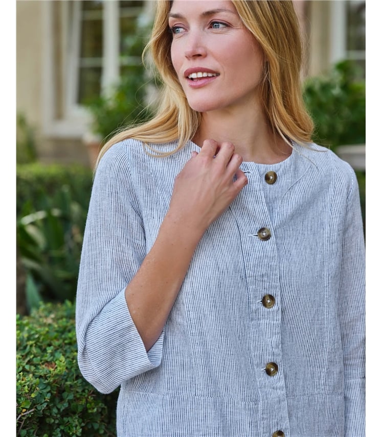 Collarless Lightweight Linen Blend Jacket