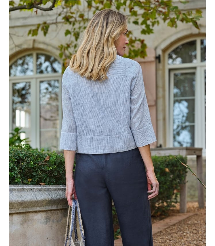 Collarless Lightweight Linen Blend Jacket