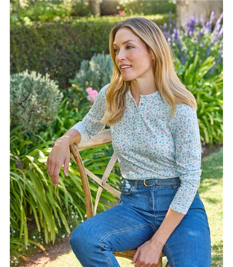 Frill Collar Popper Detail Top