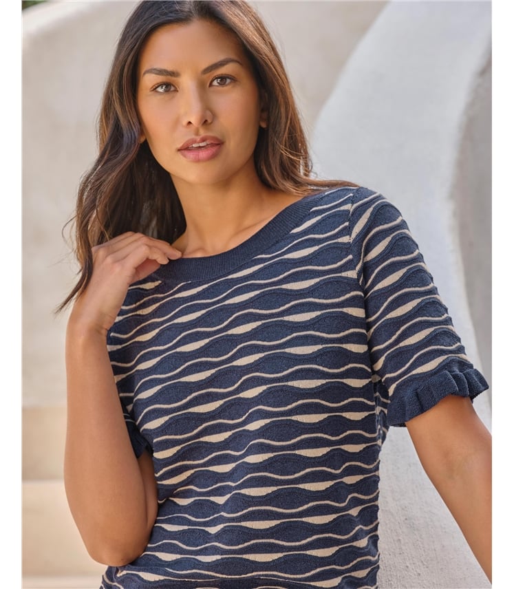 Cotton Blend Wavy Stripe Top