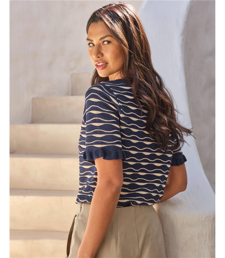 Cotton Blend Wavy Stripe Top