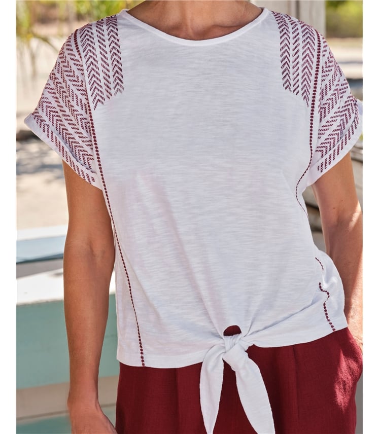 Haut brodé à nouer - Femme - 60 % coton, 40 % modal