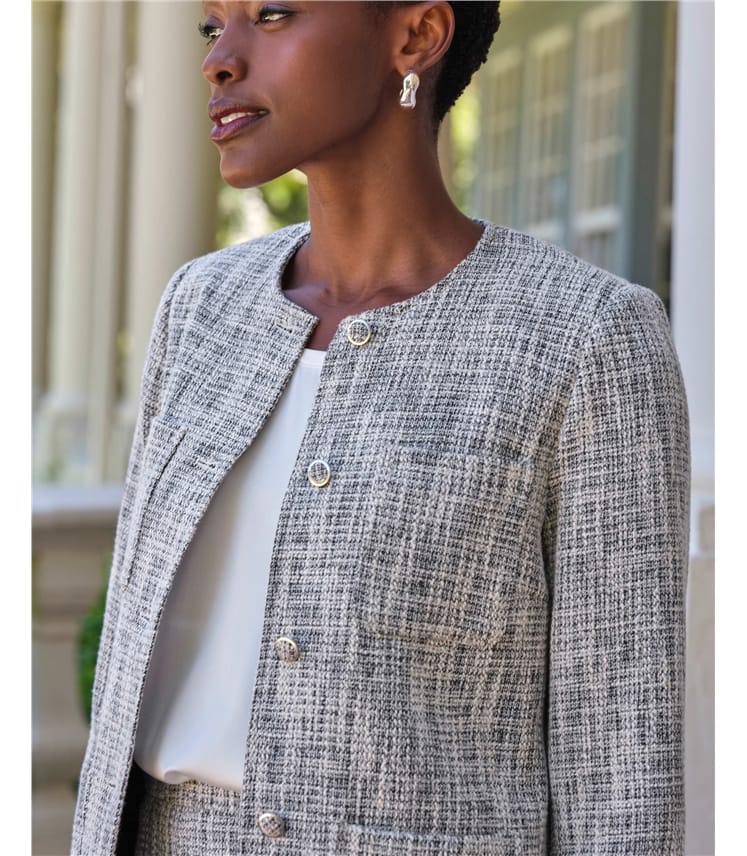 Cotton Blend Longline Collarless Jacket