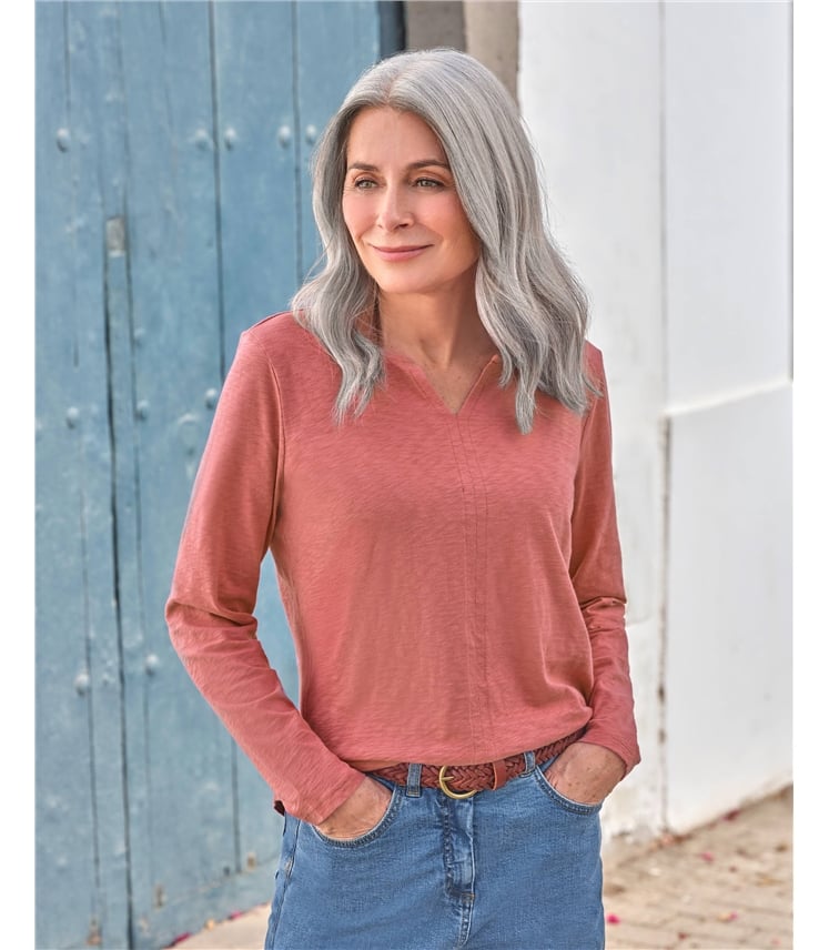 Long Sleeve Notch Neck Top