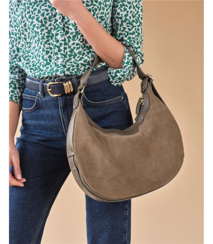 Suede Handbag With Soft Leather Trim