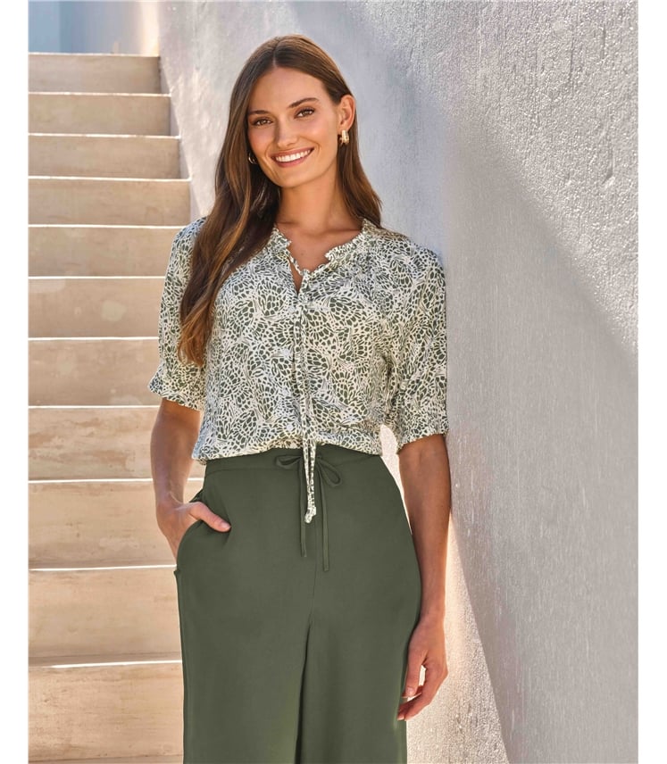 Short Sleeve Tie Frill Neck Blouse