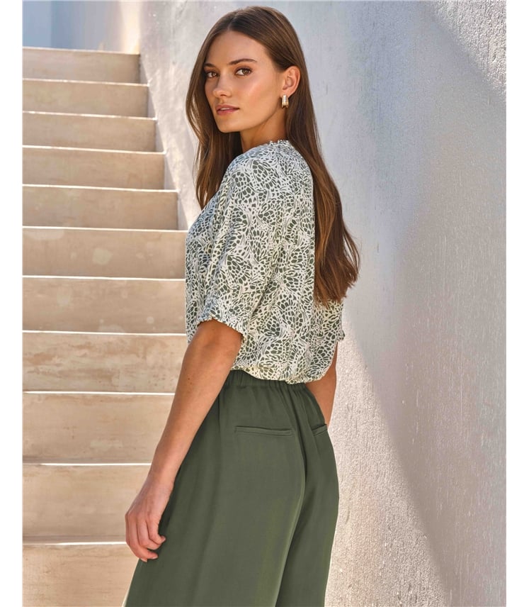 Short Sleeve Tie Frill Neck Blouse