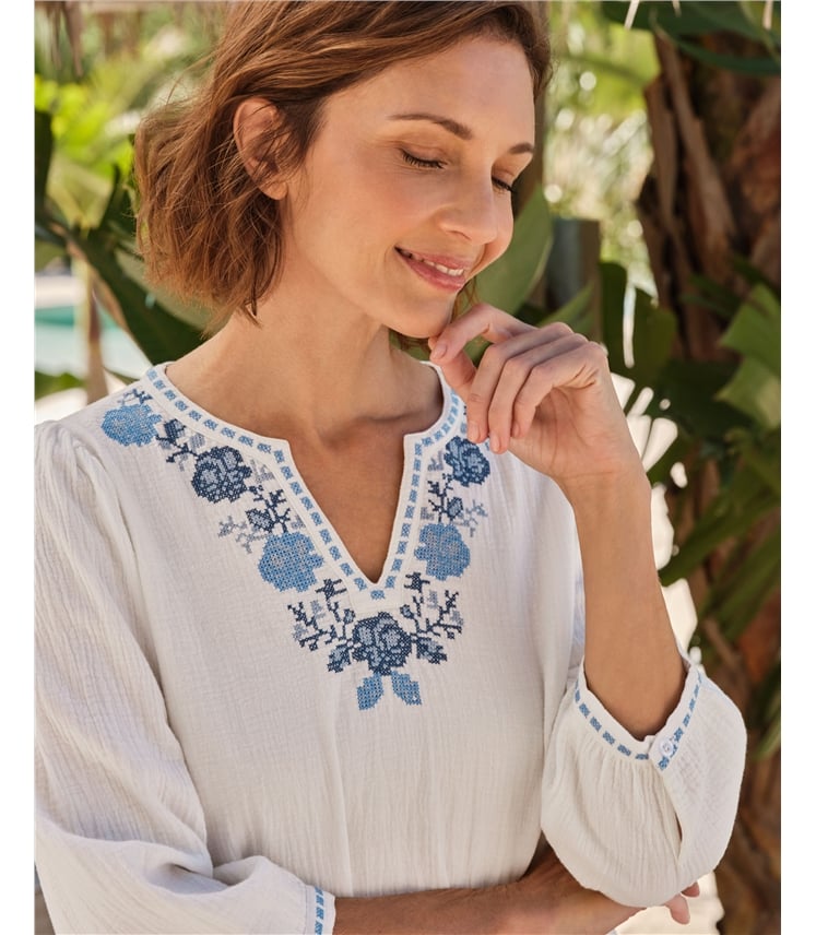 Embroidered Cheesecloth Top