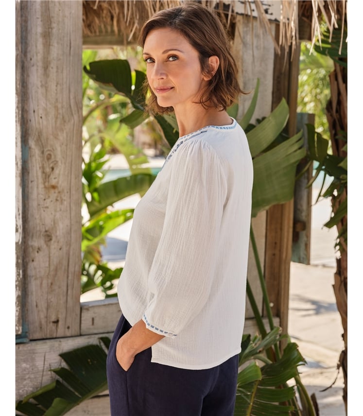 Embroidered Cheesecloth Top