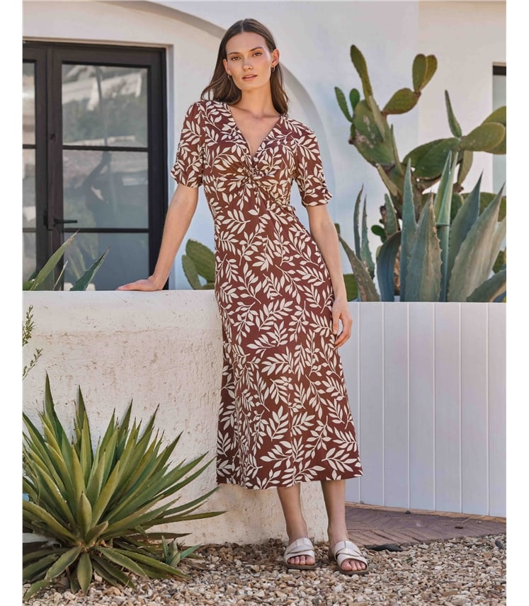 Leaf Print Jersey Dress