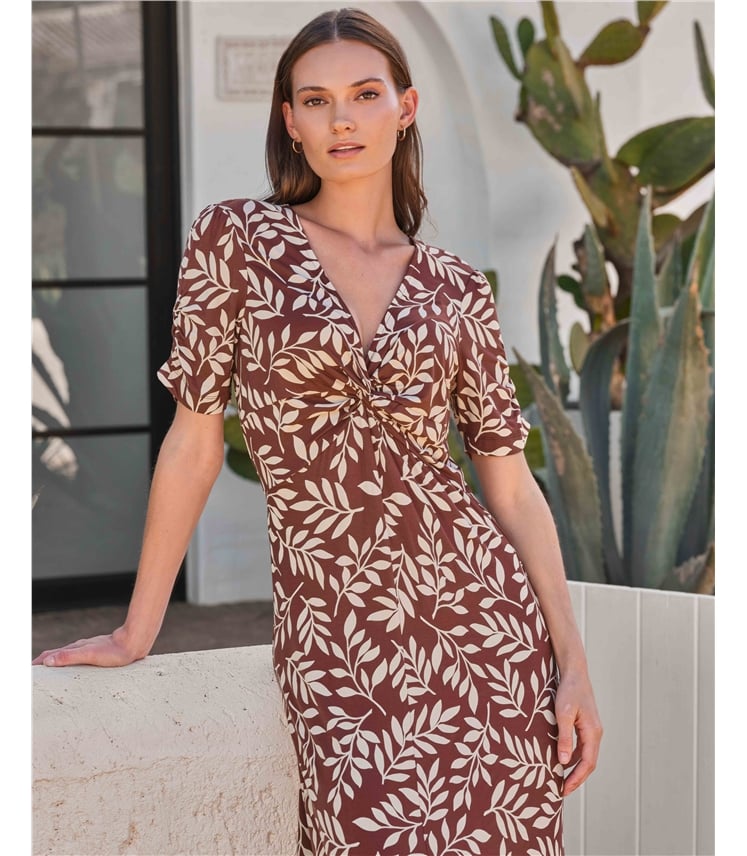 Leaf Print Jersey Dress