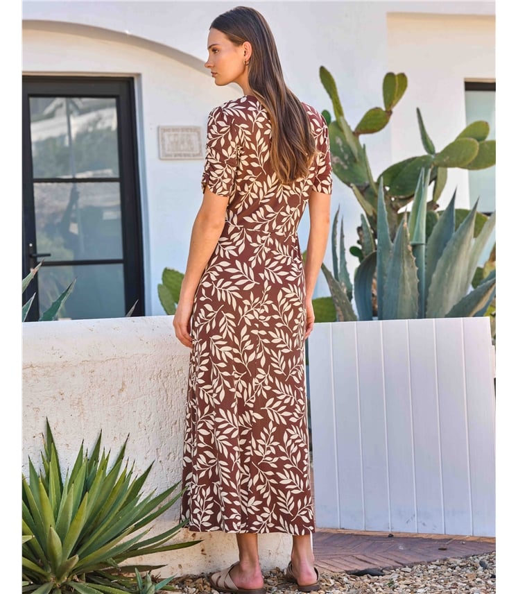 Leaf Print Jersey Dress