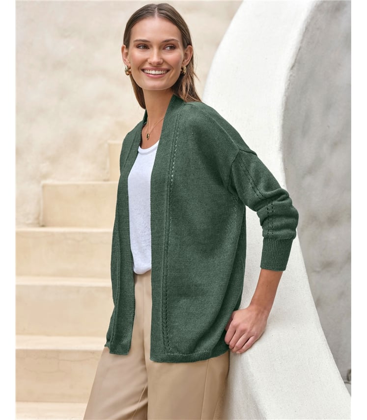 Long Line Linen Edge To Edge Cardigan